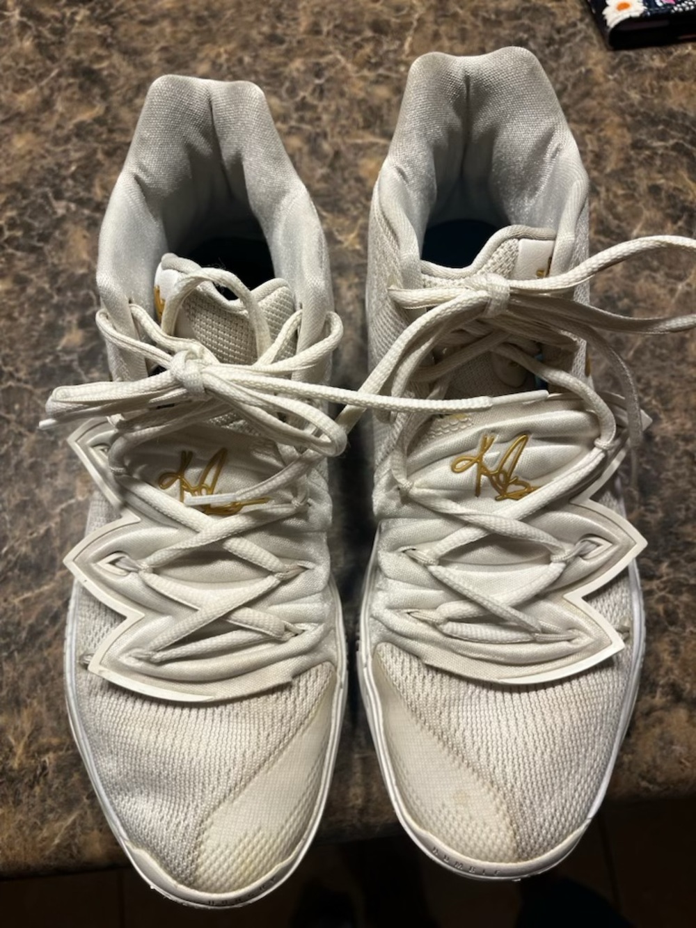 Nike White basketball Sneakers with Gold Accents — Women's Athletic basletbaShoe